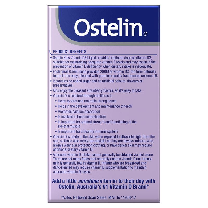 Vitamin D dạng nước Ostelin Kids Vitamin D3 Liquid 20ml (Úc) cho bé từ 6 tháng tuổi 